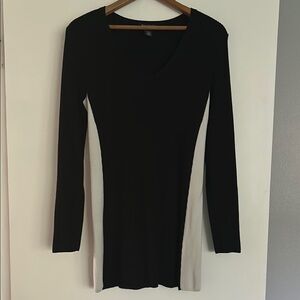 White House Black Market Fitted Black and White Mini Sweater Dress